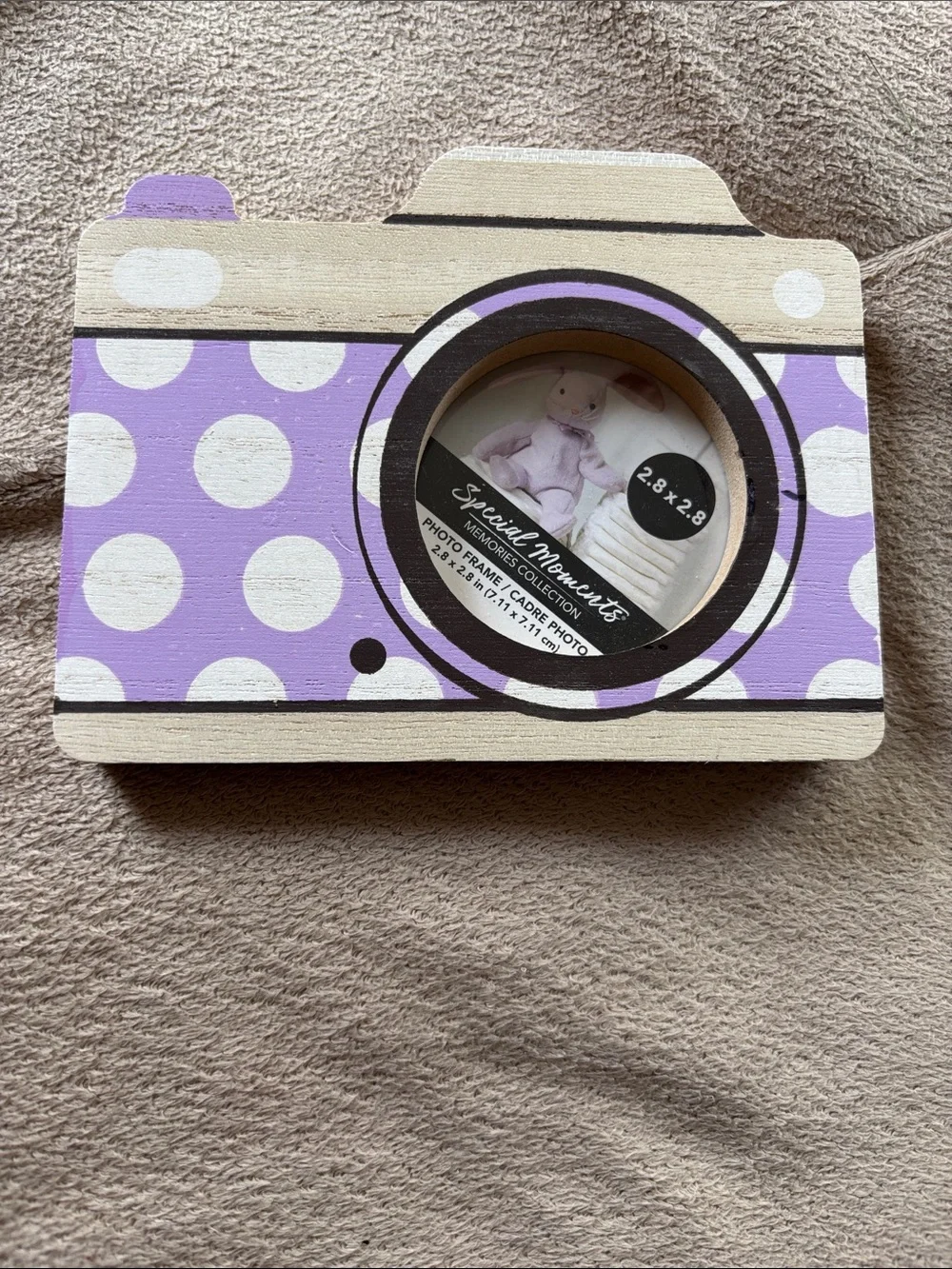 NWT Wooden Polka Dot Camera Photo Frame - Purple